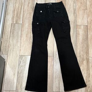 Fashion Nova Black Cargo Flare Jeans - Women's